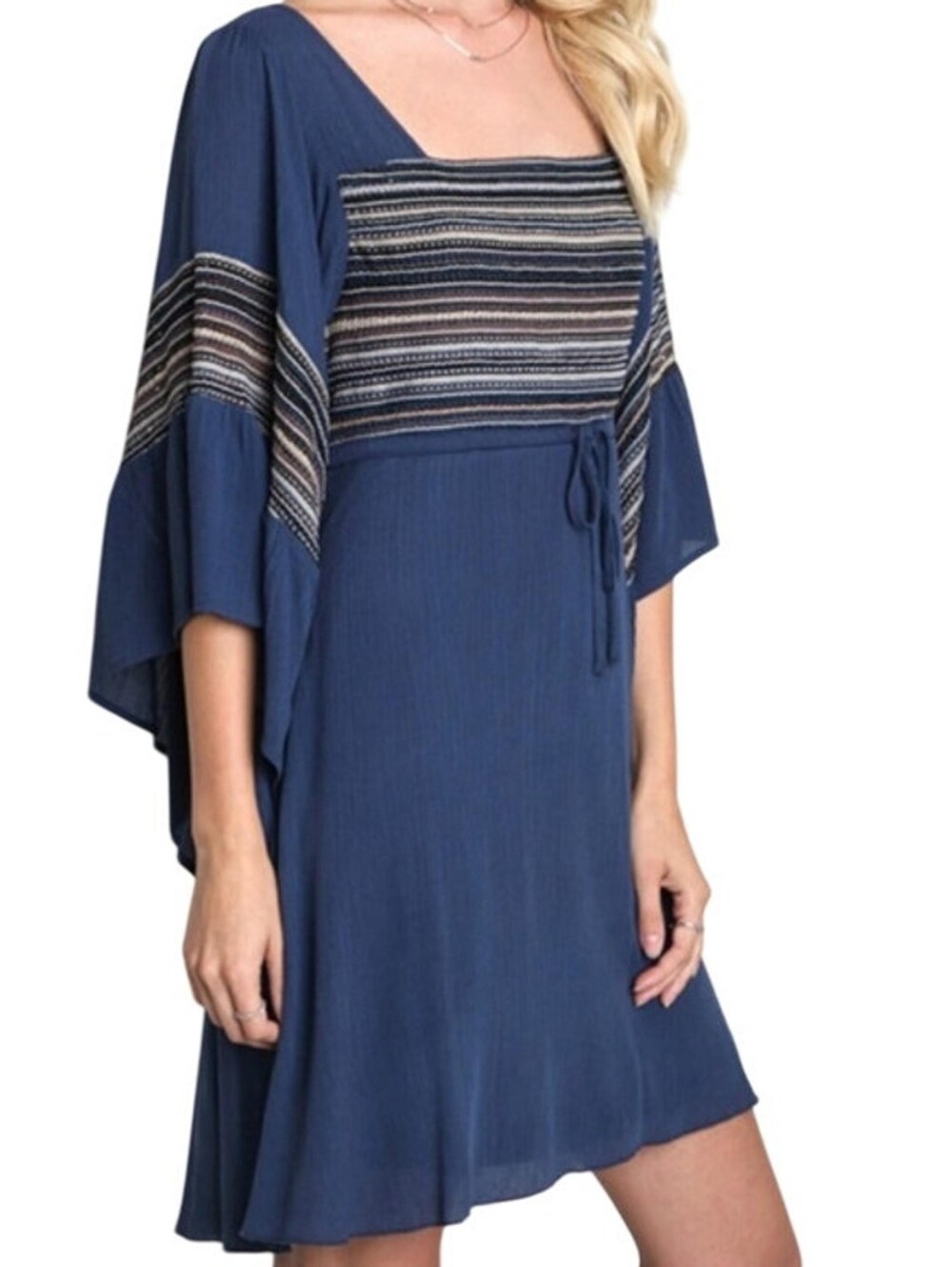 Umgee Crochet Bell Sleeve Square Neck Mini Dress Size Medium